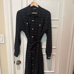 APC Black Dot Check Belted Valley Shirt Dress